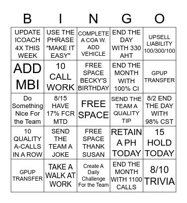 AUGUST BINGO Card