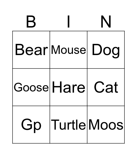 Pets Bingo Card