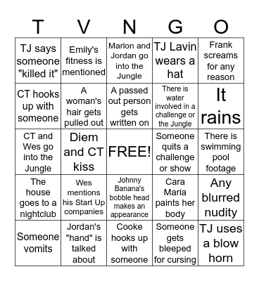 The Challenge: Rivals 2 8/21 Bingo Card