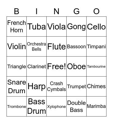 INSTRUMENT Bingo Card
