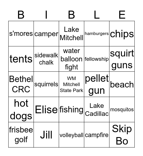 BETHEL'S ANNUAL CAMPOUT Bingo Card