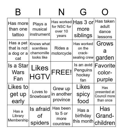 PEOPLE Bingo Card