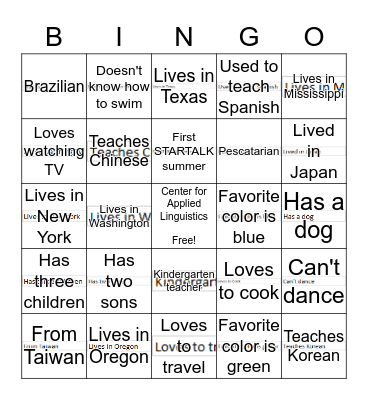 Getting to Know You Bingo Card