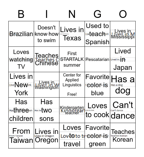 Getting to Know You Bingo Card