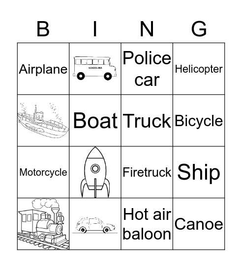 Means of transport Bingo Card
