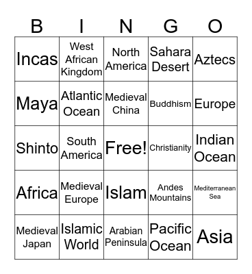 Medieval Bingo Card