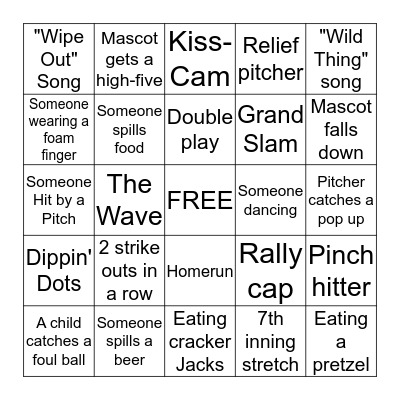Things You See at a Baseball Game Bingo Card