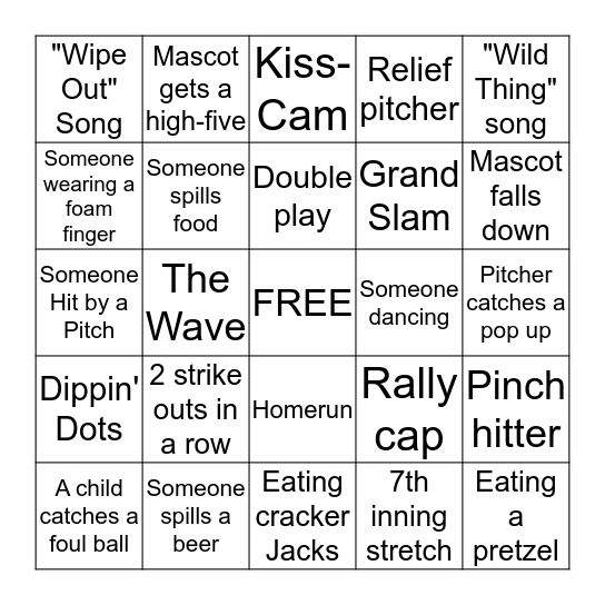Things You See at a Baseball Game Bingo Card