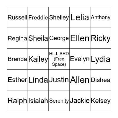 2013 HILLIARD FAMILY REUNION Bingo Card