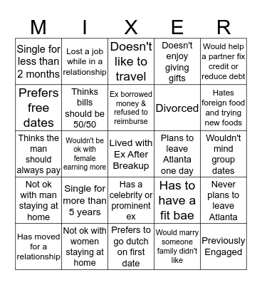 Mix and Mingle  Bingo Card