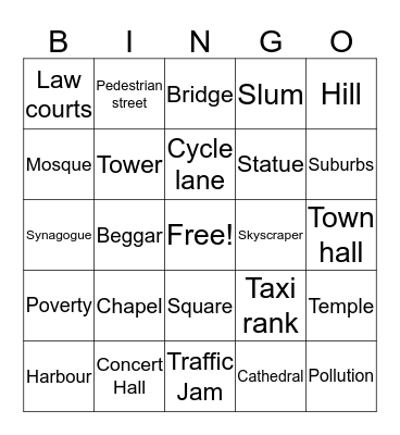 Towns and Cities Bingo Card