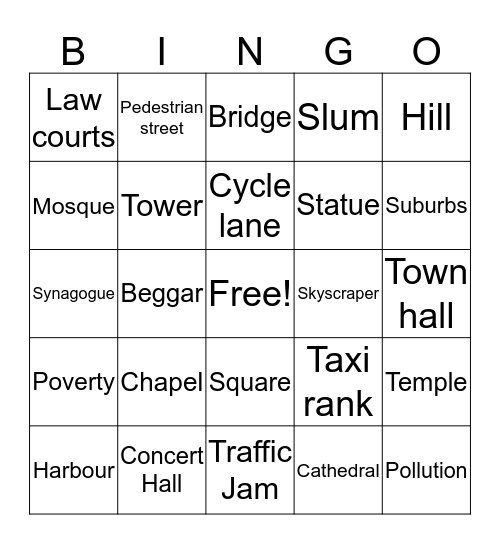 Towns and Cities Bingo Card