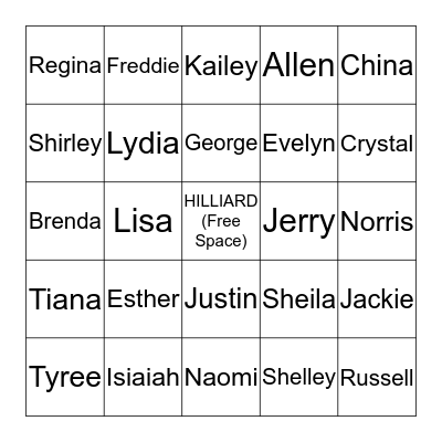 2013 HILLIARD FAMILY REUNION Bingo Card