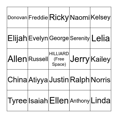 2013 HILLIARD FAMILY REUNION Bingo Card