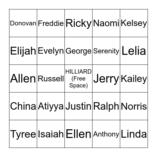2013 HILLIARD FAMILY REUNION Bingo Card