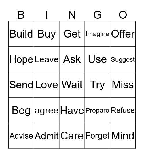 Verb patterns Bingo Card