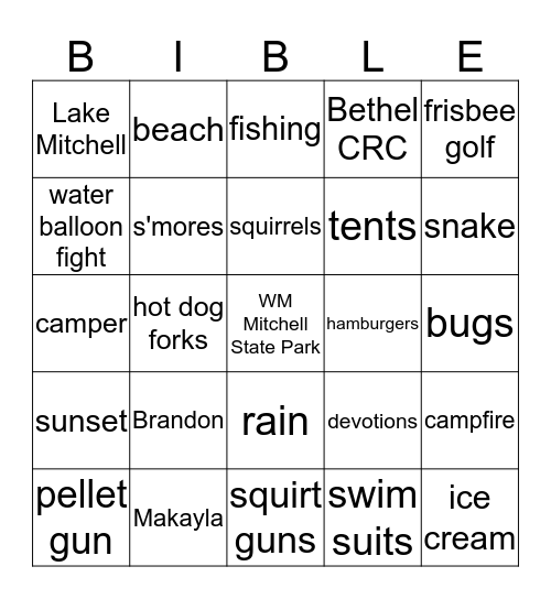 BETHEL'S ANNUAL CAMPOUT Bingo Card