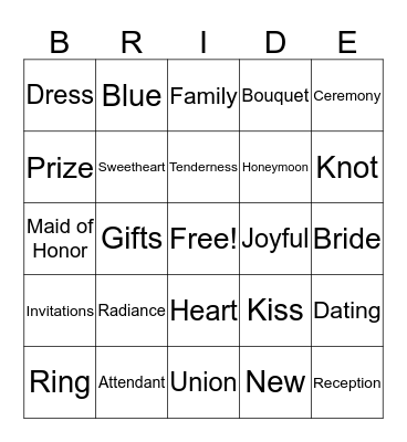 Bridal Shower Bingo Card