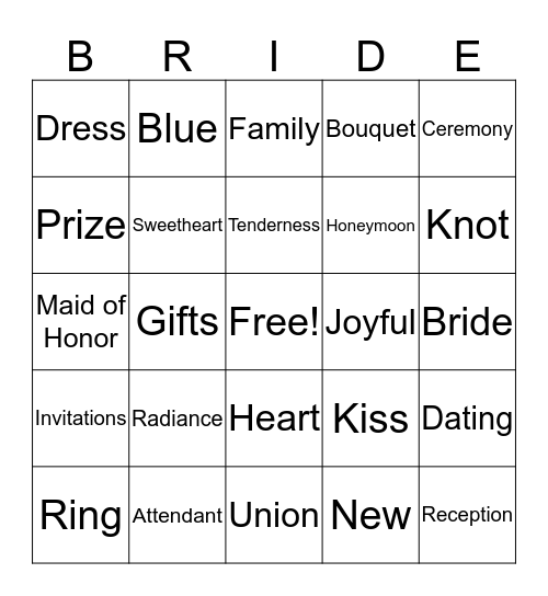 Bridal Shower Bingo Card