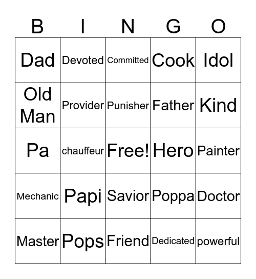 Celebrating Dad Bingo Card