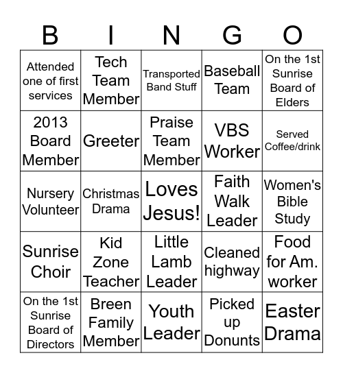 SUNRISE SIGNATURES Bingo Card