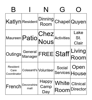 Chez Nous Retirement Residence  Bingo Card