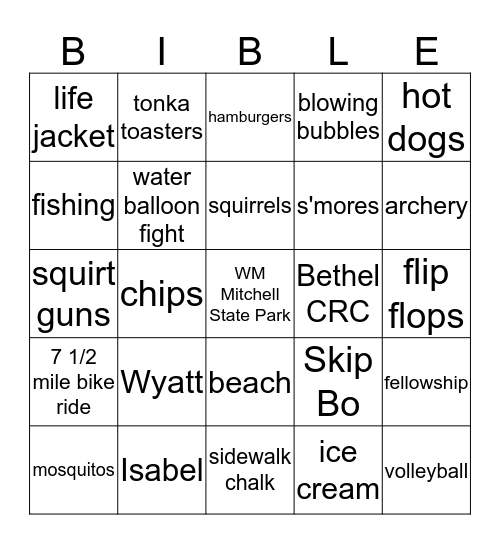 BETHEL'S ANNUAL CAMPOUT Bingo Card