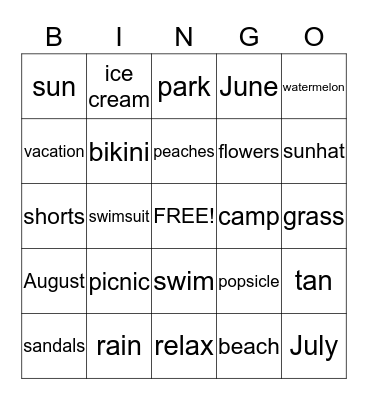 Summer Bingo Card