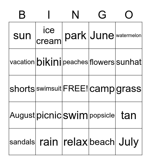 Summer Bingo Card