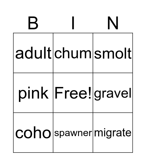 Salmon Bingo Card