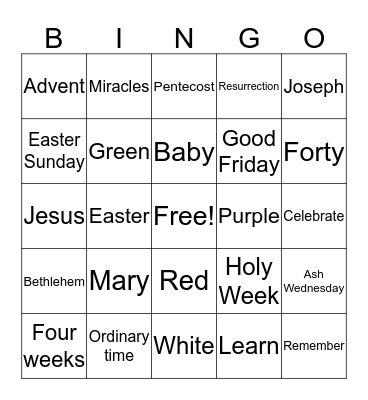 The Liturgical Seasons Bingo Card