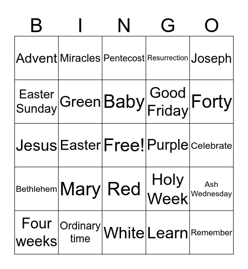 The Liturgical Seasons Bingo Card
