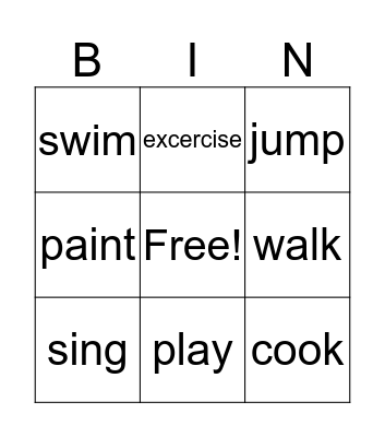 Action verbs Bingo Card