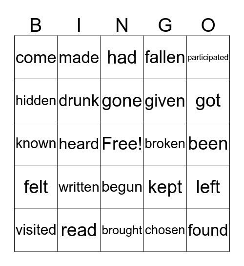 Bingo (Verbs) Bingo Card
