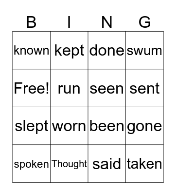 Participle verbs Bingo Card