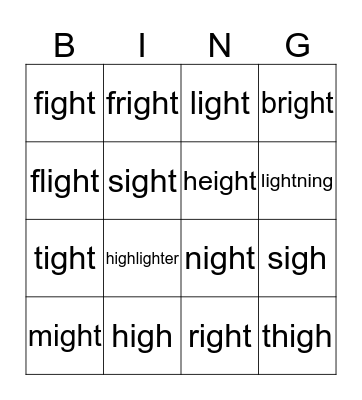 igh bingo Card