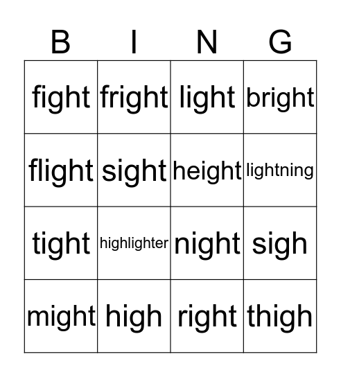 igh bingo Card