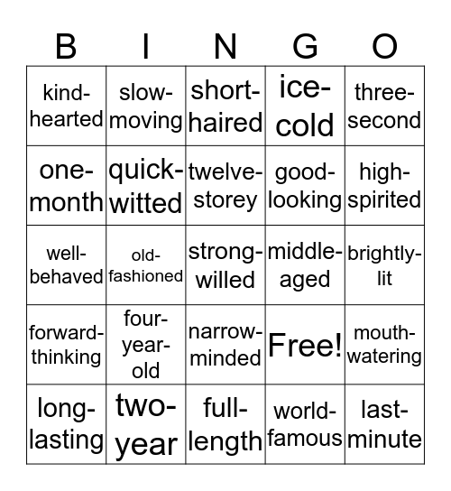 Compound adjectives BINGO! Bingo Card