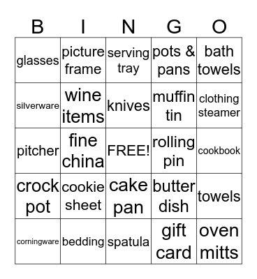 Bridal Shower Bingo Card