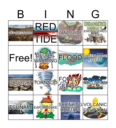 GLOBAL WARMING AND NATURAL DISASTERS Bingo Card