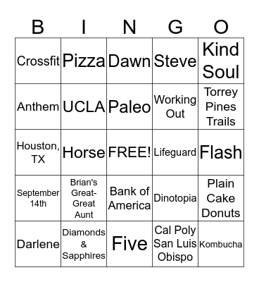 Ashley's Bridal Shower Bingo Card