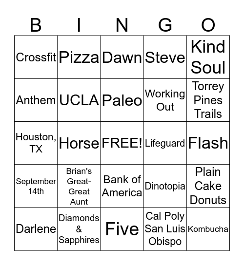 Ashley's Bridal Shower Bingo Card