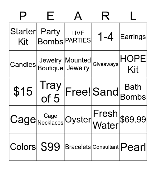 Pearl Party Bingo Card