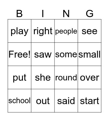 1st Grade Sight Words Bingo Card