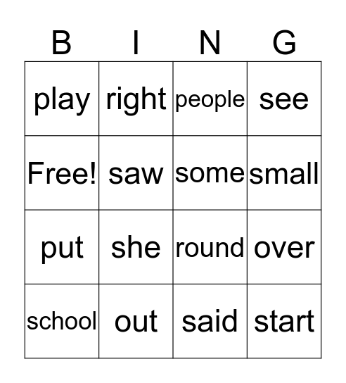 1st Grade Sight Words Bingo Card