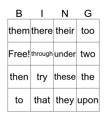 1st Grade Sight Words Bingo Card