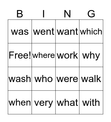 1st Grade Sight Words Bingo Card