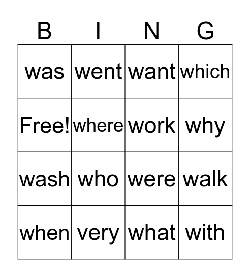 1st Grade Sight Words Bingo Card