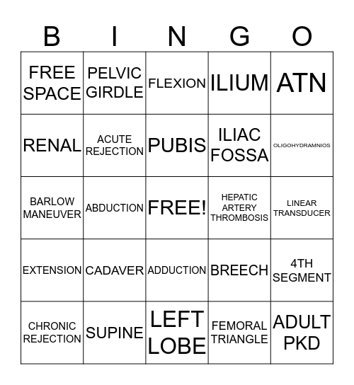 ULTRASOUND BINGO Card