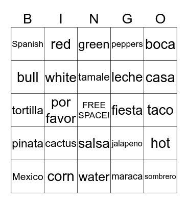 Mexico Bingo Card